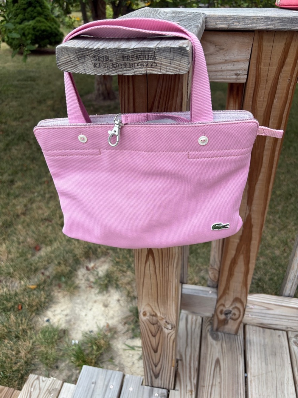 Lacoste Pink Canvas Mini Tote with Zip